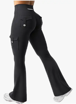 YEOREO CoreFlex Women Workout Flare Leggings with Pockets Hidden Scrunch High Waisted Cargo Gym Yoga No Front Seam Leggings